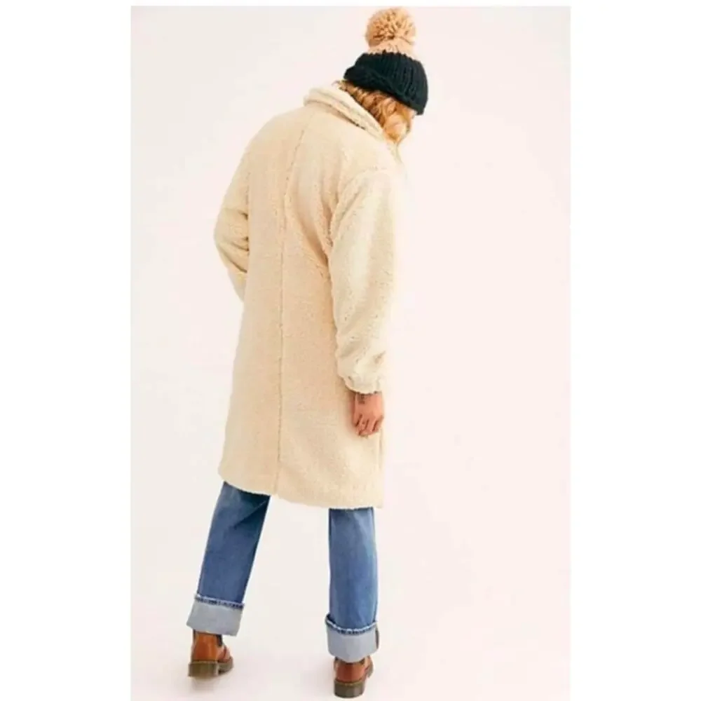 Free People Womens Tessa Oatmeal Teddy Sherpa Oversized Ivory Coat Size Small